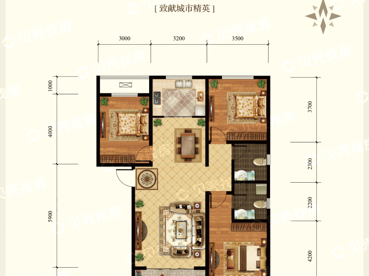 天洲视界城3室2厅2卫户型图