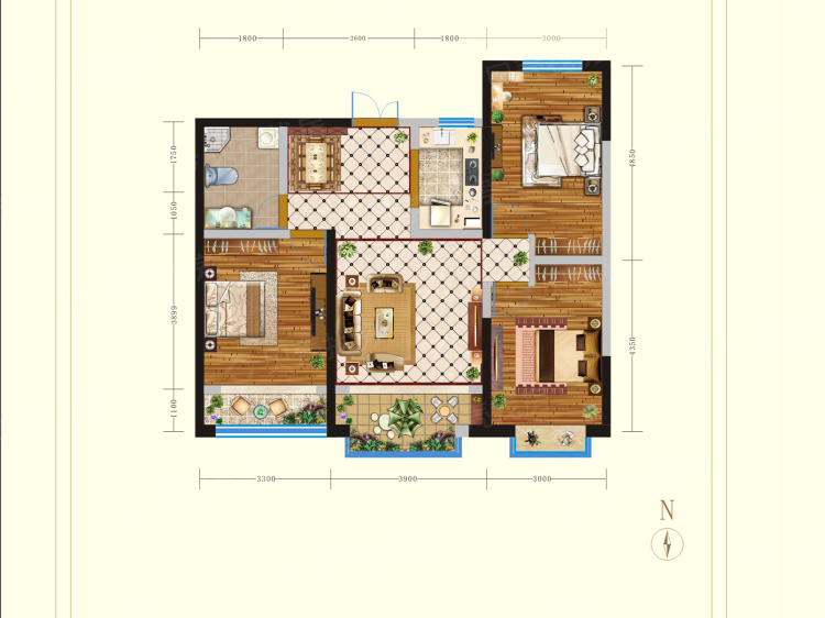 秦都·褐石公馆3室2厅1卫户型图