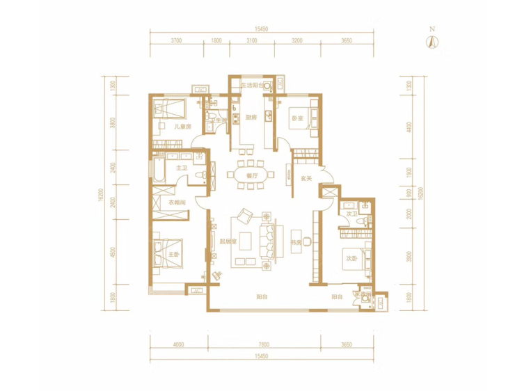 【保利东郡_太原保利东郡楼盘】四居室户型图|4室2厅1厨3卫建面 261m