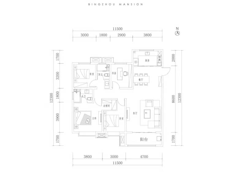 阳光城并州府4室2厅2卫户型图