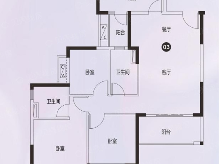 恒大翡翠华庭3室1厅2卫户型图