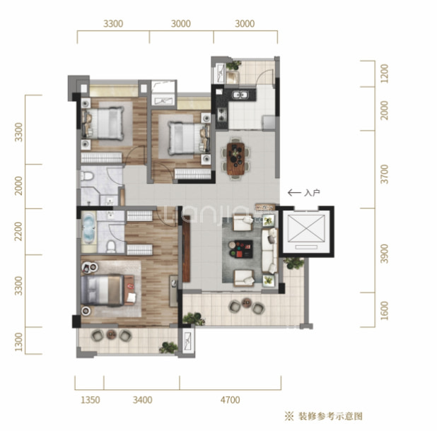 【凸凹紫云府_广安凸凹紫云府楼盘】三居室户型图|图