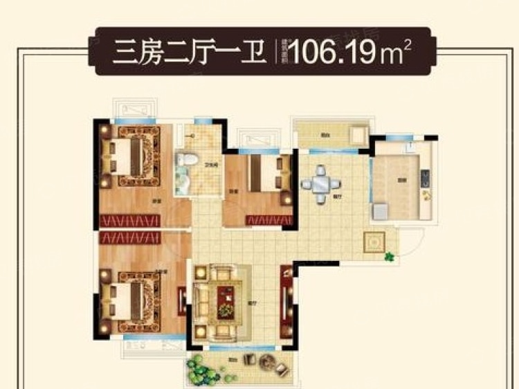 【常青花园恒大御景_武汉常青花园恒大御景楼盘】三居室户型图|3室2厅