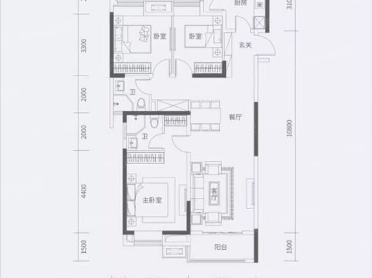 招商一江璟城3室2厅2卫户型图