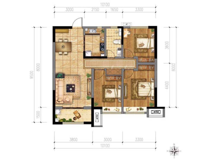 保利堂悦3室2厅1卫户型图