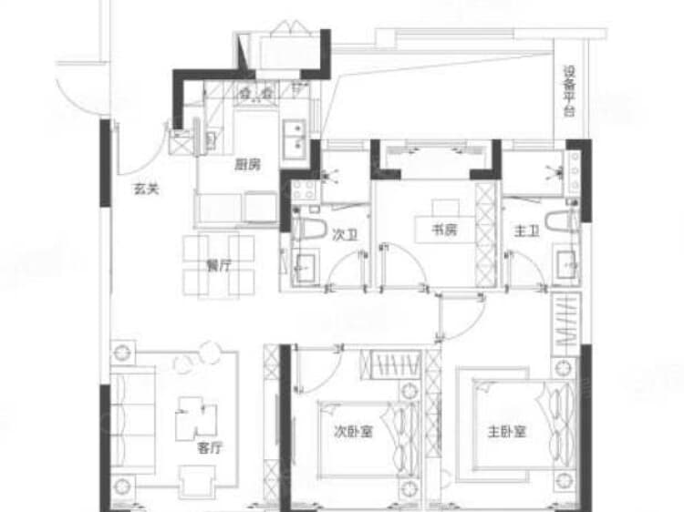 【四季都会_上海四季都会楼盘】三居室户型图|3室2厅1厨2卫建面 95m