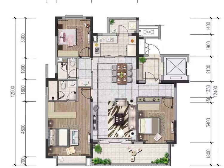 旭辉江山和鸣3室1厅1卫户型图