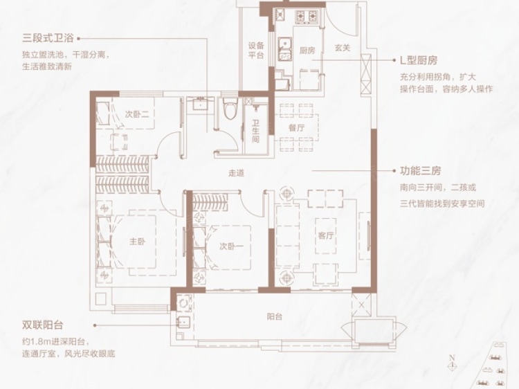 新城华宇悦隽公馆3室2厅1卫户型图