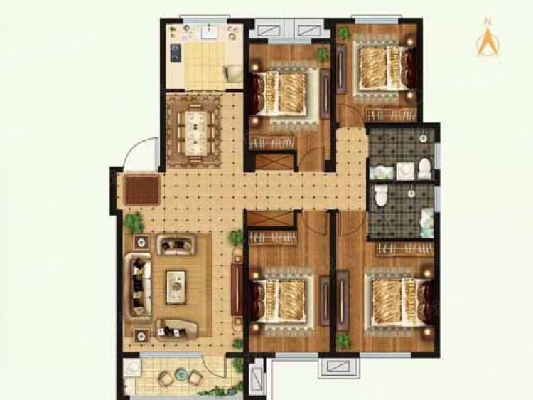 【奥林春天_青岛奥林春天楼盘】四居室户型图|4室2厅2