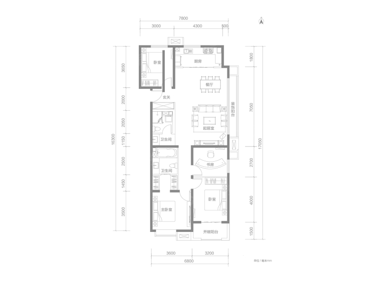 【富力金禧城_太原富力金禧城楼盘】四居室户型图|4室2厅1厨2卫建面