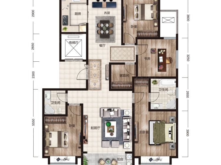 【润江府_石家庄润江府楼盘】四居室户型图|4室2厅1厨2卫建面 155m