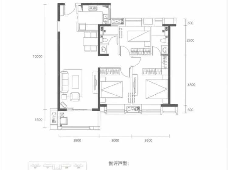 光谷澎湃城奥山府3室2厅2卫户型图