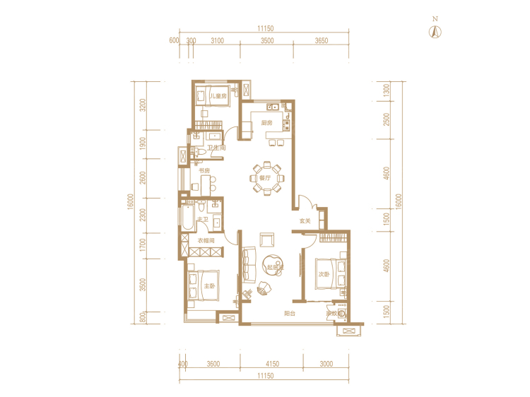 【保利东郡_太原保利东郡楼盘】四居室户型图|4室2厅1厨2卫建面 171m