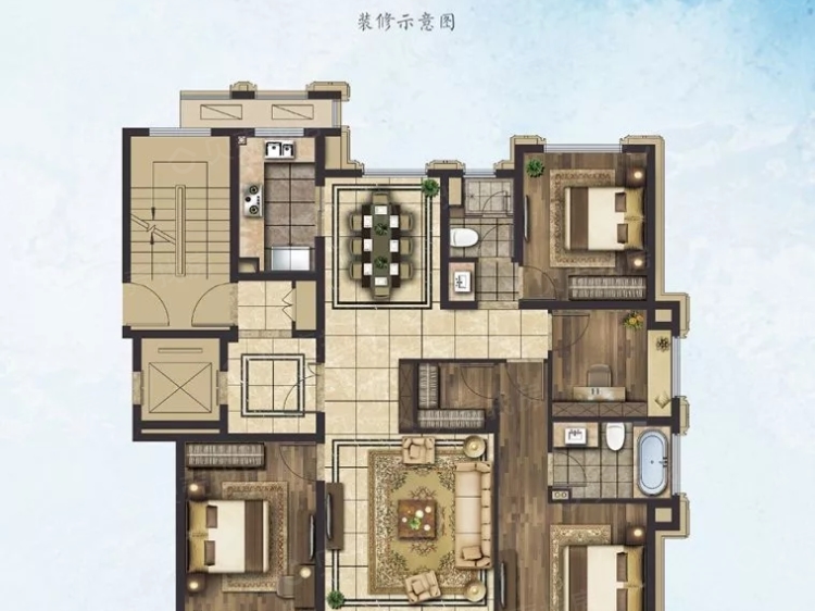 绿城云栖玫瑰园4室2厅2卫户型图