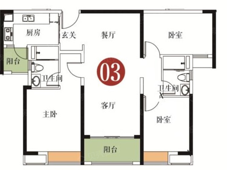 中海雍景熙岸3室2厅2卫户型图