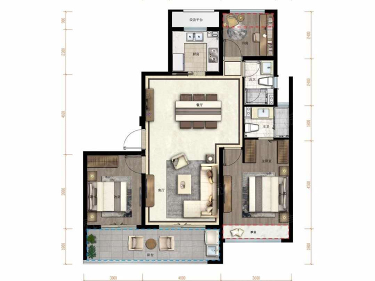 【新越锦粼府_杭州新越锦粼府楼盘】三居室户型图|3室