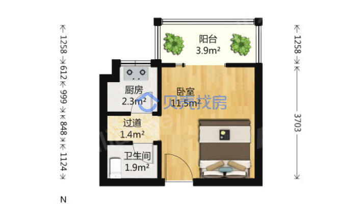 正商东方港湾小标间 高层采购无忧 精装拎包入住-户型图