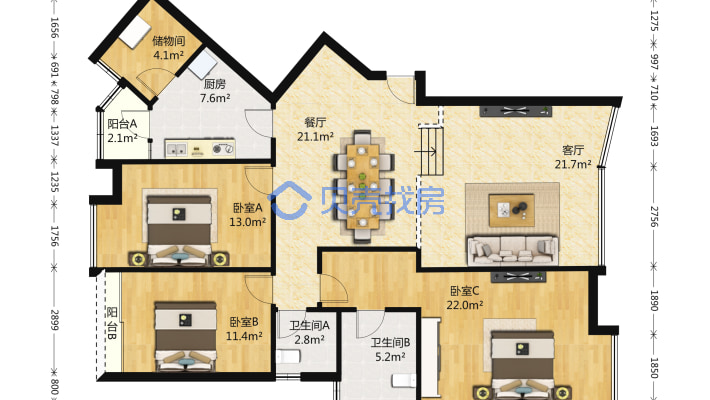 东山雅筑 花园小区 格局方正实用-户型图