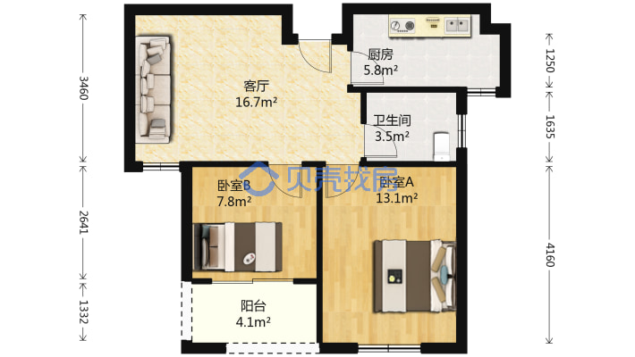 石湖景苑一期 2室1厅 155万-户型图