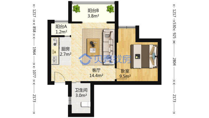 浅水半岛三期 1室1厅 东南-户型图