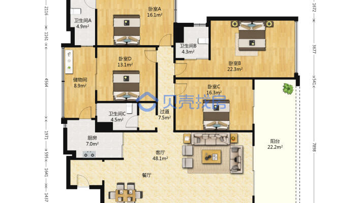 丽湾名邸 4室2厅 东南-户型图