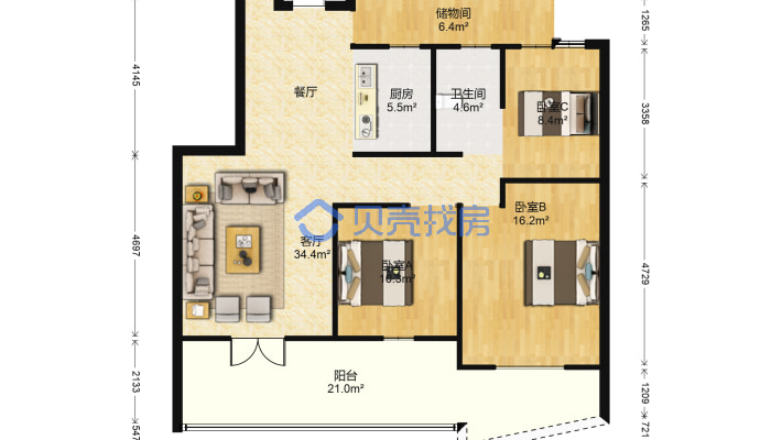 仁智山水二期 3室2厅 南-户型图