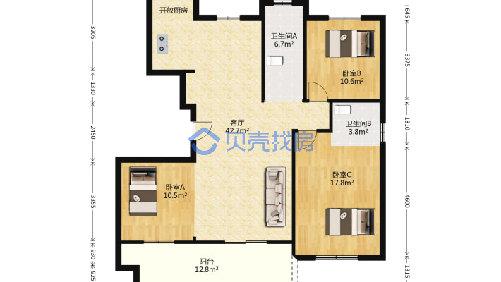 伟星壹号院 3室2厅 南-户型图