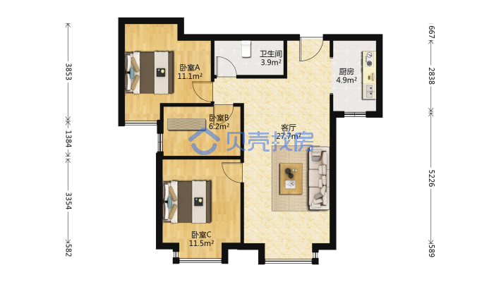 比松花园  三室一厅  楼位好 诚意出售  看房方便-户型图