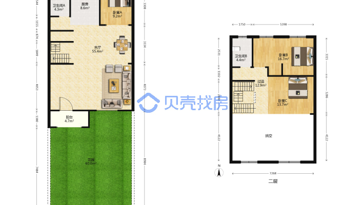 中冶沁海云墅联排别墅,纯地上4层,花园50平-户型图