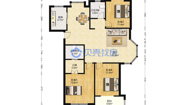 东岸嘉园 3室2厅 南 北-户型图