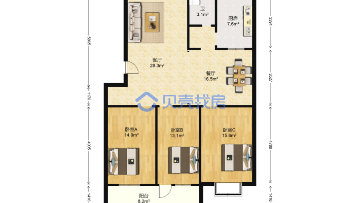 东湖公园五马章家庄三室朝阳全明户型