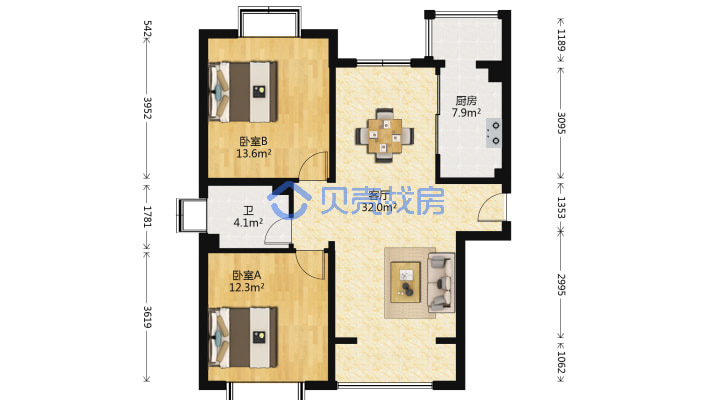 70年住宅电梯房两室两厅全明户型