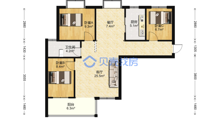 八里湖新区 九江金鹏城毛坯好房-户型图