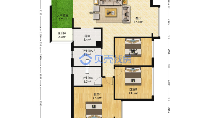 七彩云南第壹城 3室1厅 东-户型图
