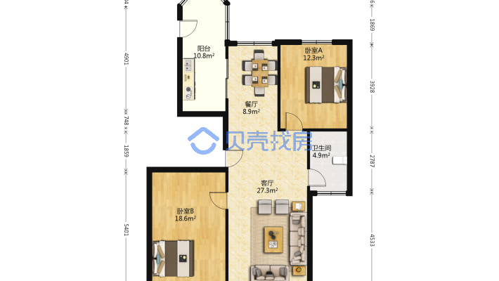 世茂蓝屿(世茂滨江新城三期) 2室2厅 南 北-户型图