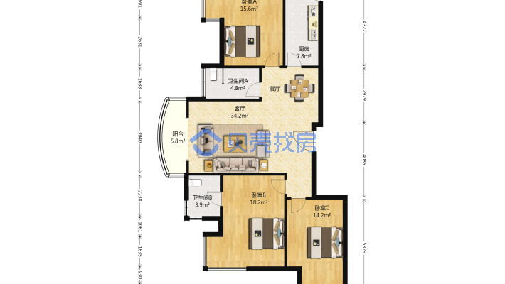 利君明天 3室2厅 南 西 北-户型图
