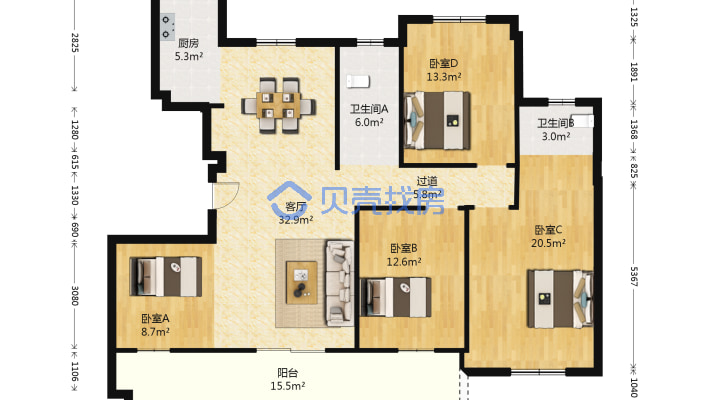 伟星壹号院 4室2厅 南 北-户型图