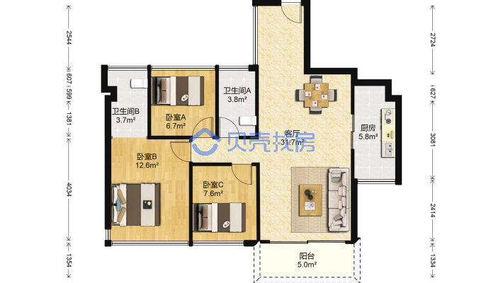 东海银湾  宽楼距 南向无庶档  近3号线 镇安站-户型图
