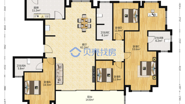 新上四期 大平层 2梯2户 一线景观房-户型图