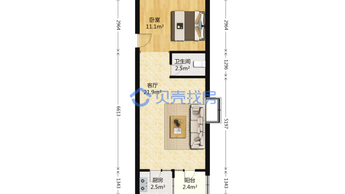 和顺家园一区 2室1厅 南-户型图