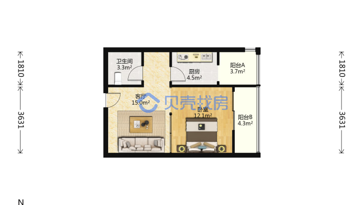 长城路北段60平精装一居室急售-户型图
