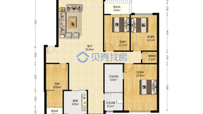 香榭名苑 4室2厅 北-户型图