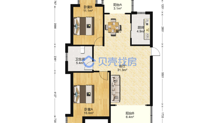 绿地世纪城四期 2室2厅-户型图