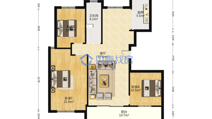 伟星壹号院 3室2厅 南-户型图