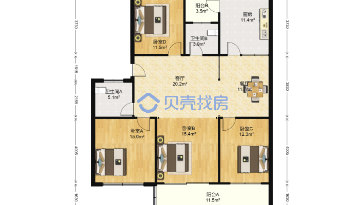 贤德苑140大三室三阳开泰户型精装修看房方便