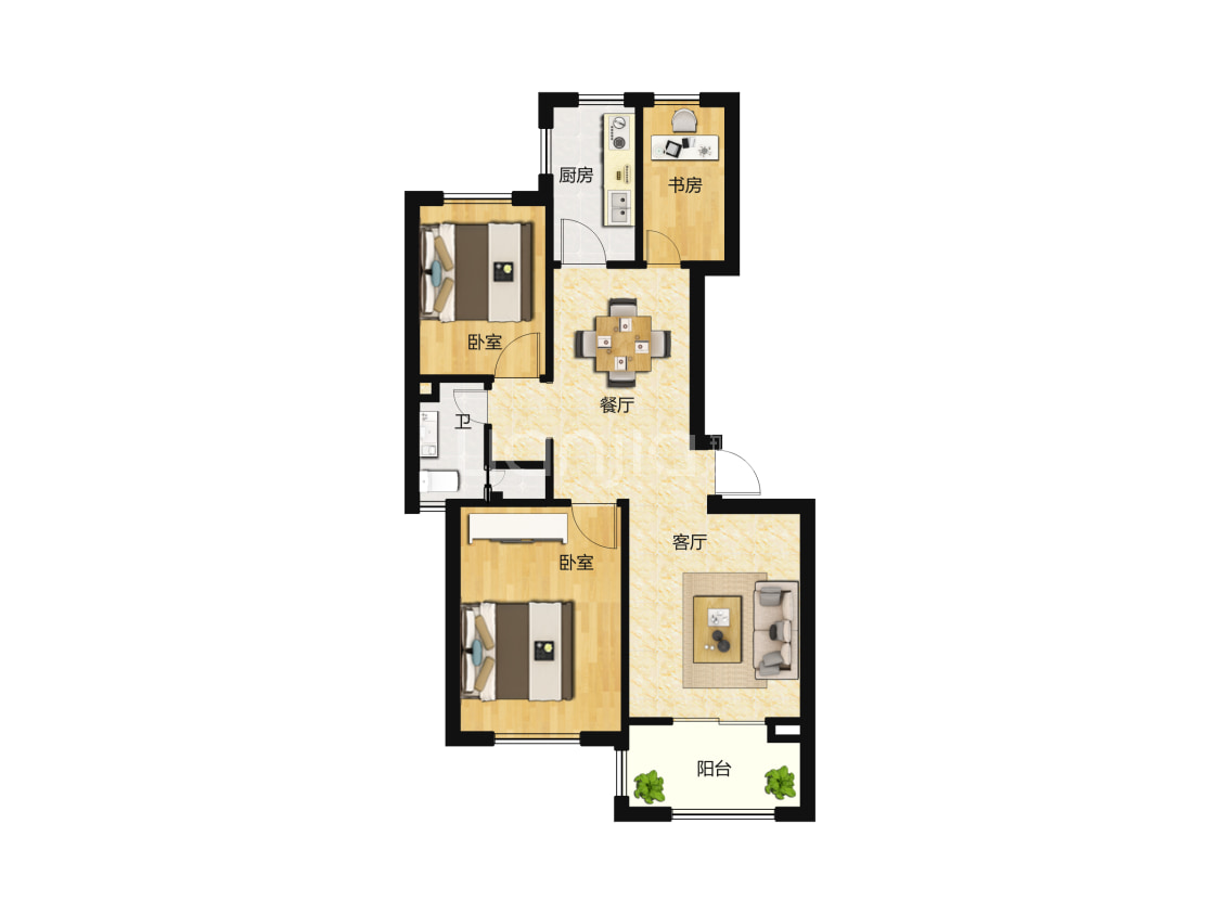 楼盘】三居室户型图|3室2厅1厨1卫建面 104m05房型图-上海贝壳新房