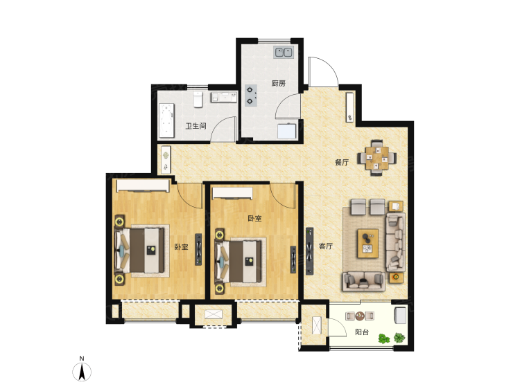 新城悦隽风华2室2厅1卫户型图