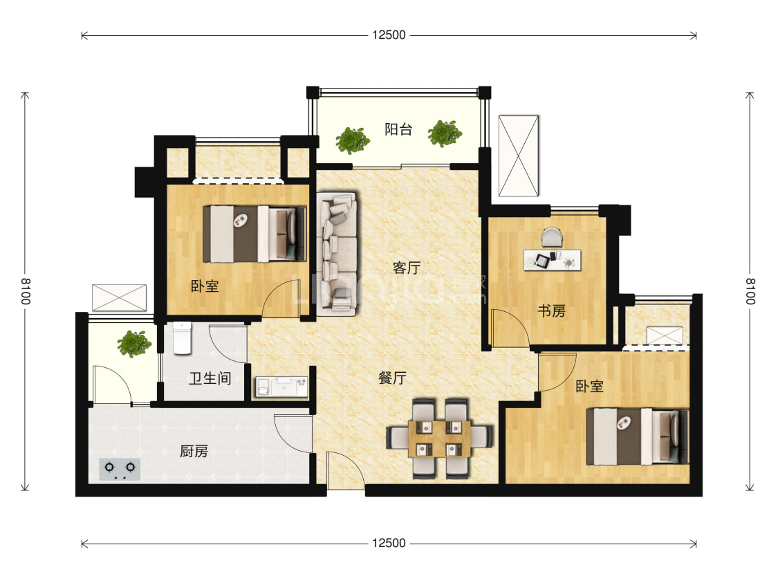 【御华兰亭_重庆御华兰亭楼盘】二居室户型图|2室2厅1厨1卫套内 68m