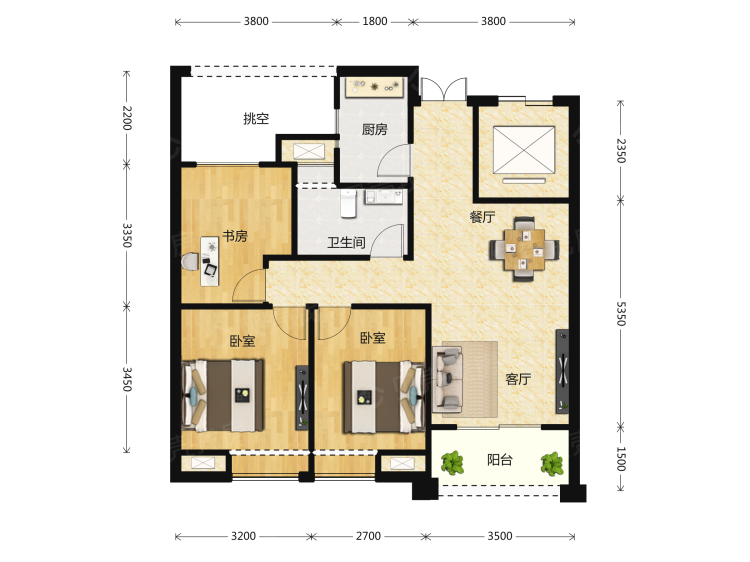 【御景嘉苑_合肥御景嘉苑楼盘】三居室户型图|3室2厅1厨1卫建面 87m