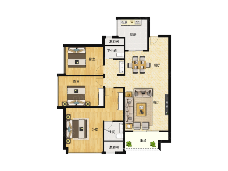 万科金域滨江3室2厅2卫户型图